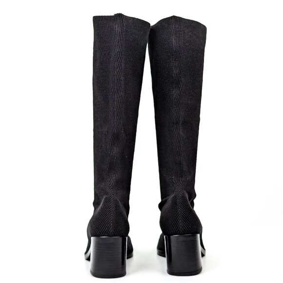 Miista London Wmn Candra Black Fabric Retro Y2K Square Toe Knee Boots 10.5US  EU - Picture 4 of 7
